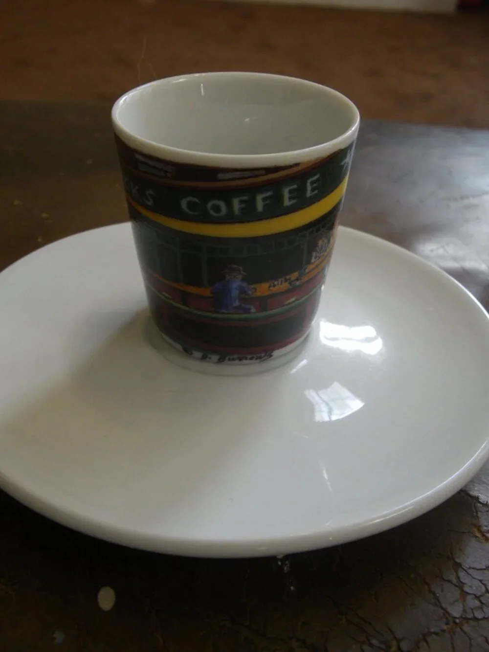 Small Coffee Cup w/ Saucer Starbucks Night Hawks Mash Up Graphics Unique!